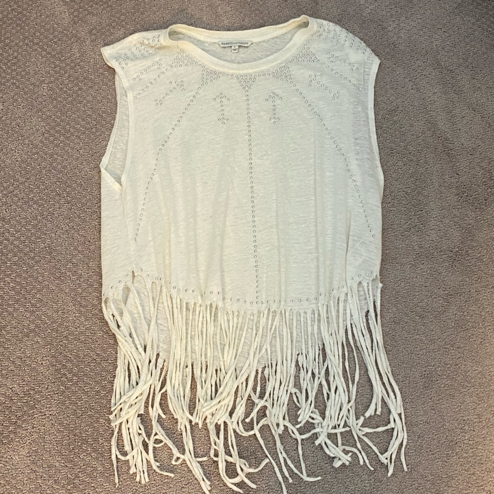 REBECCA MINKOFF Cream Studded Tank Top
